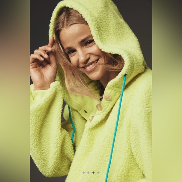 ANTHROPOLOGIE Porridge Vibrant Cozy Boxy Casual Sherpa Fleece Hoodie Size M - Picture 5 of 13
